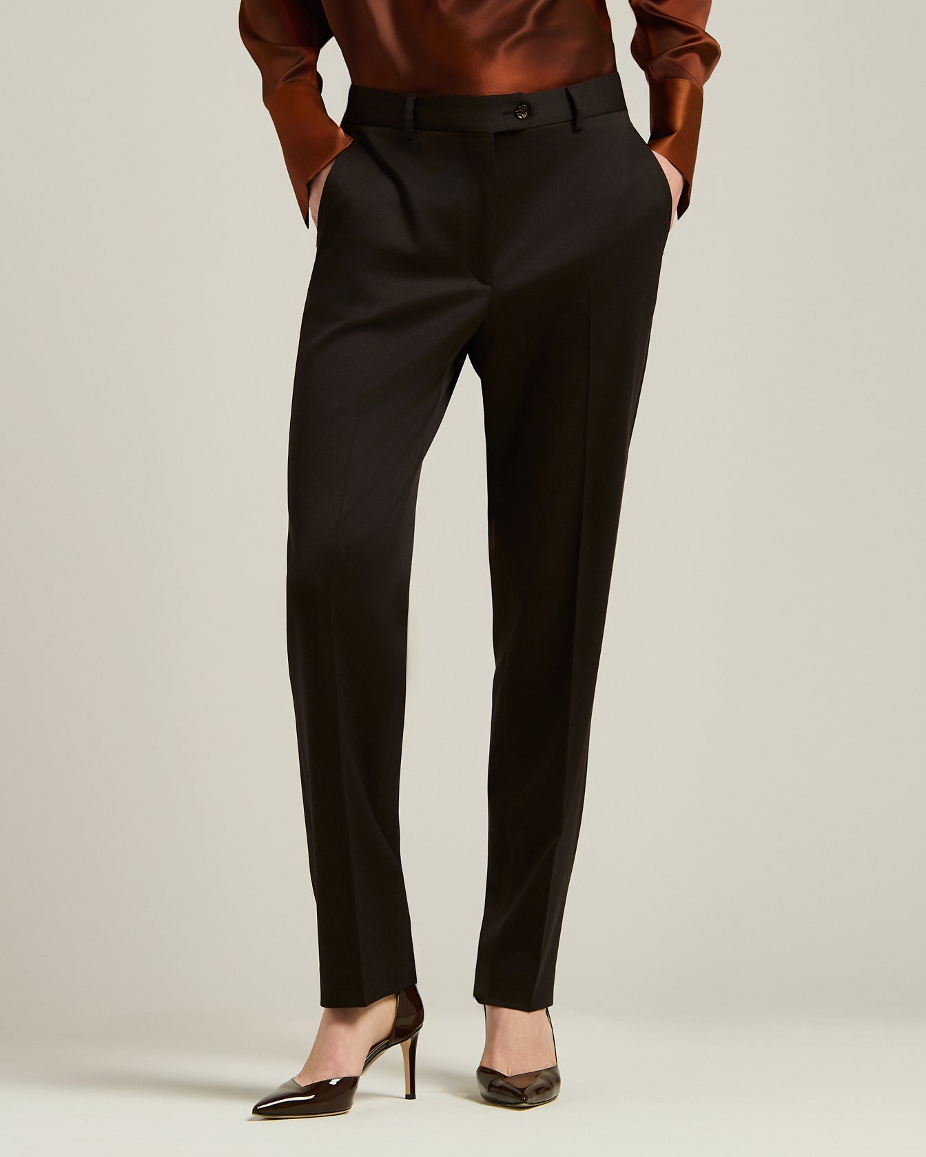 Kiton Tapered Hose Stretch Schurwolle Dunkelbraun