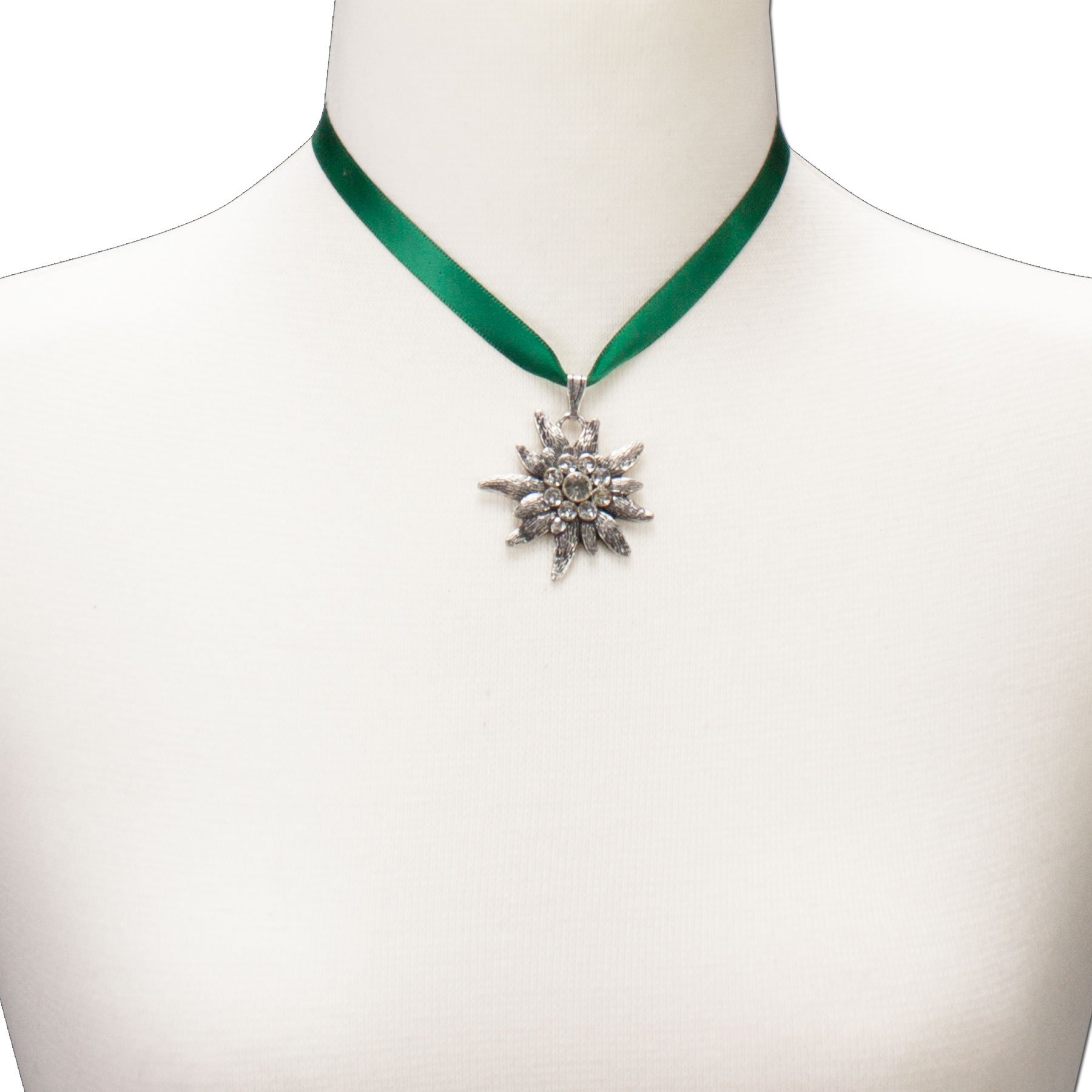 Alpenflüstern DAHEIM DHK115 Satin-Trachtenkette grün Edelweiß