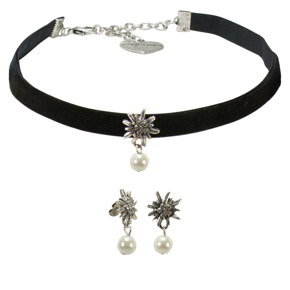 Alpenflüstern DAHEIM SET060 Schmuckset Kropfband+Ohrhänger schwarz