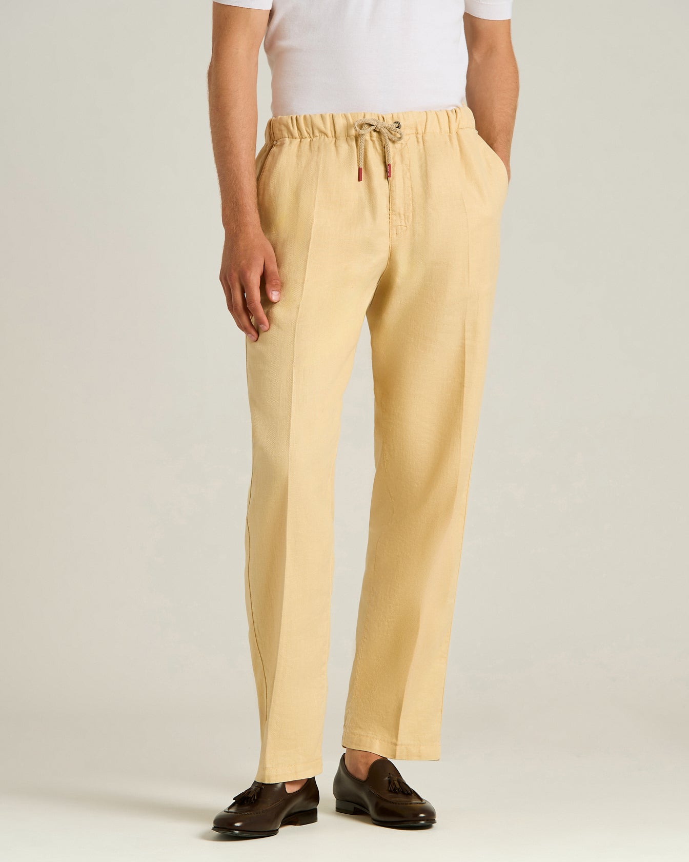 Kiton Leinen Baumwoll Hose Natur Elastan Gr. 34
