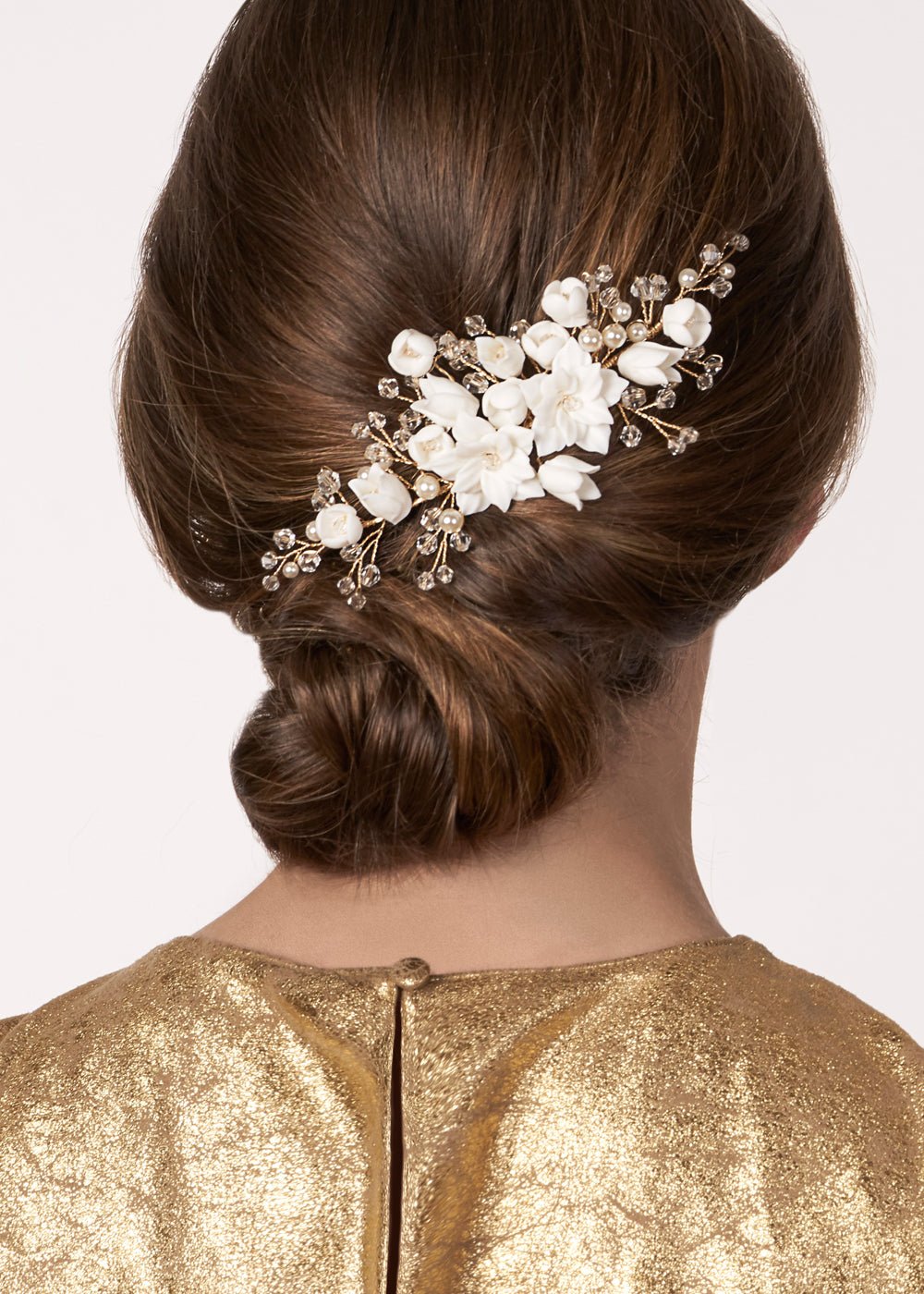 Elizabeth Bower Jasmine Comb Braut Haarkamm Gold Porzellan