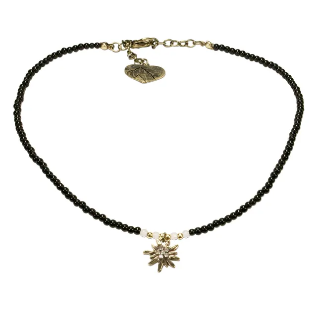 Alpenflüstern DAHEIM DHK181 Dirndlkette schwarz Perlen Edelweiss