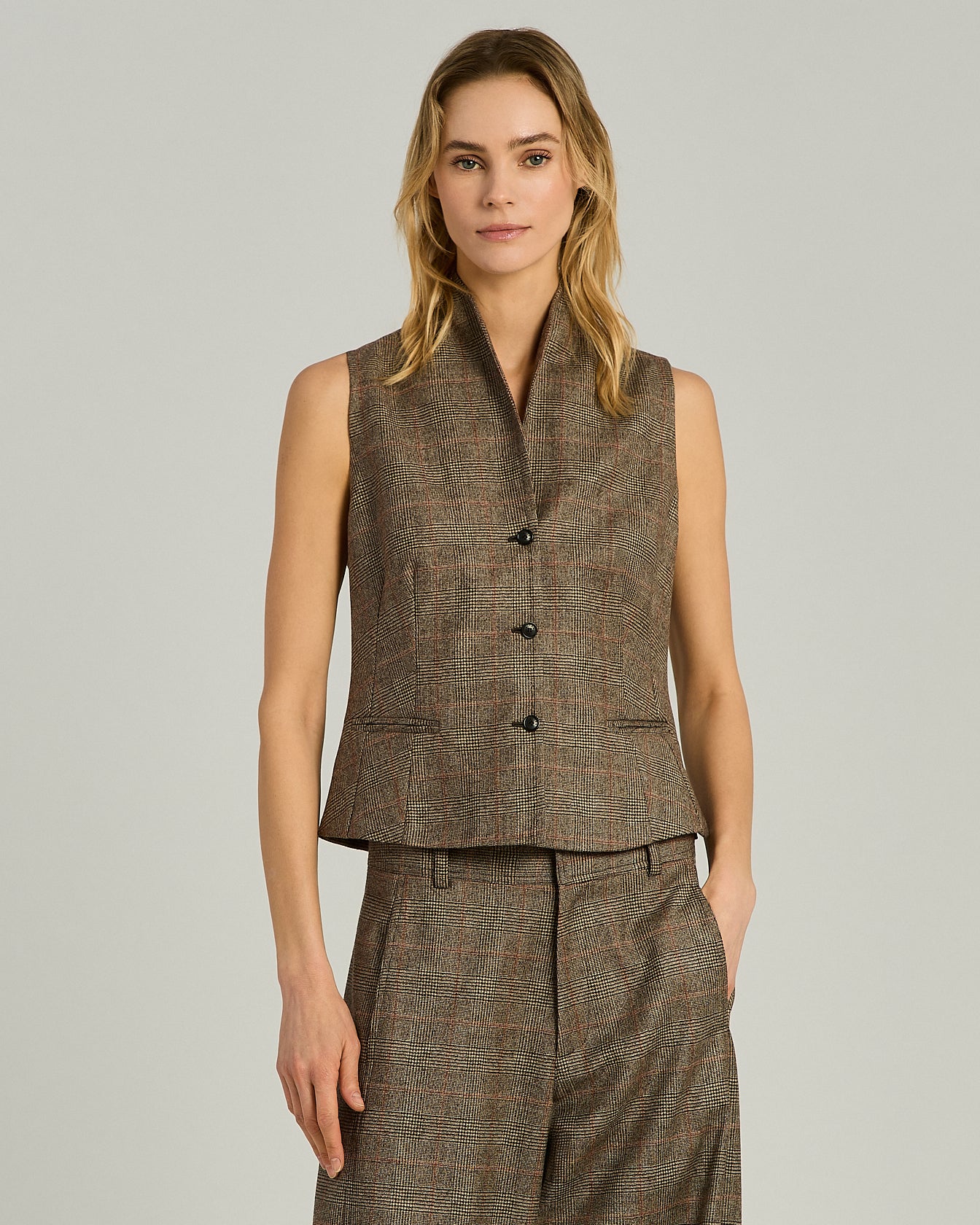 Kiton Gilet Weste Wolle rost Prince of Wales Damen