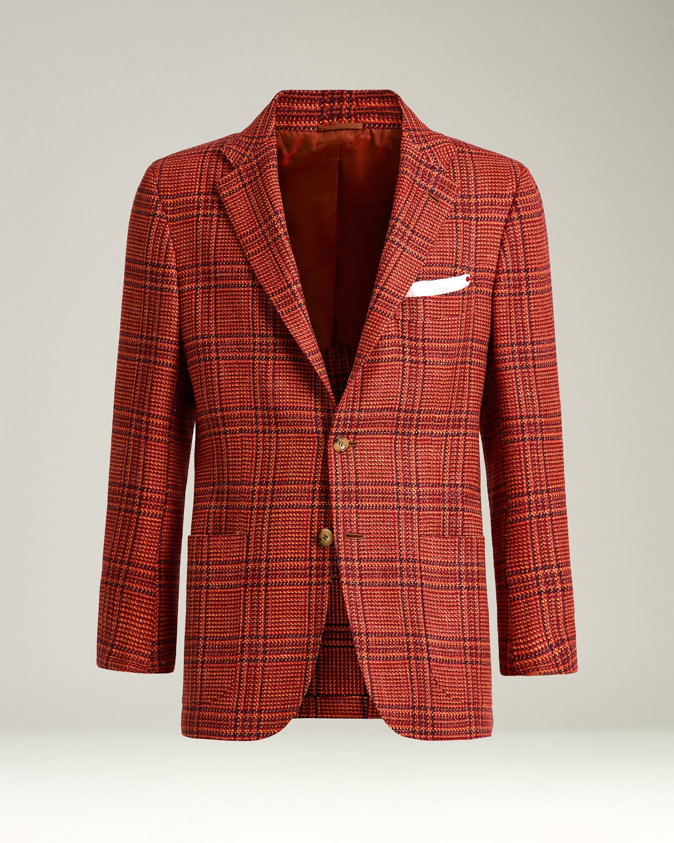 Kiton Sakko Glen Plaid Kaschmir Rot Einreihig Gr. 50
