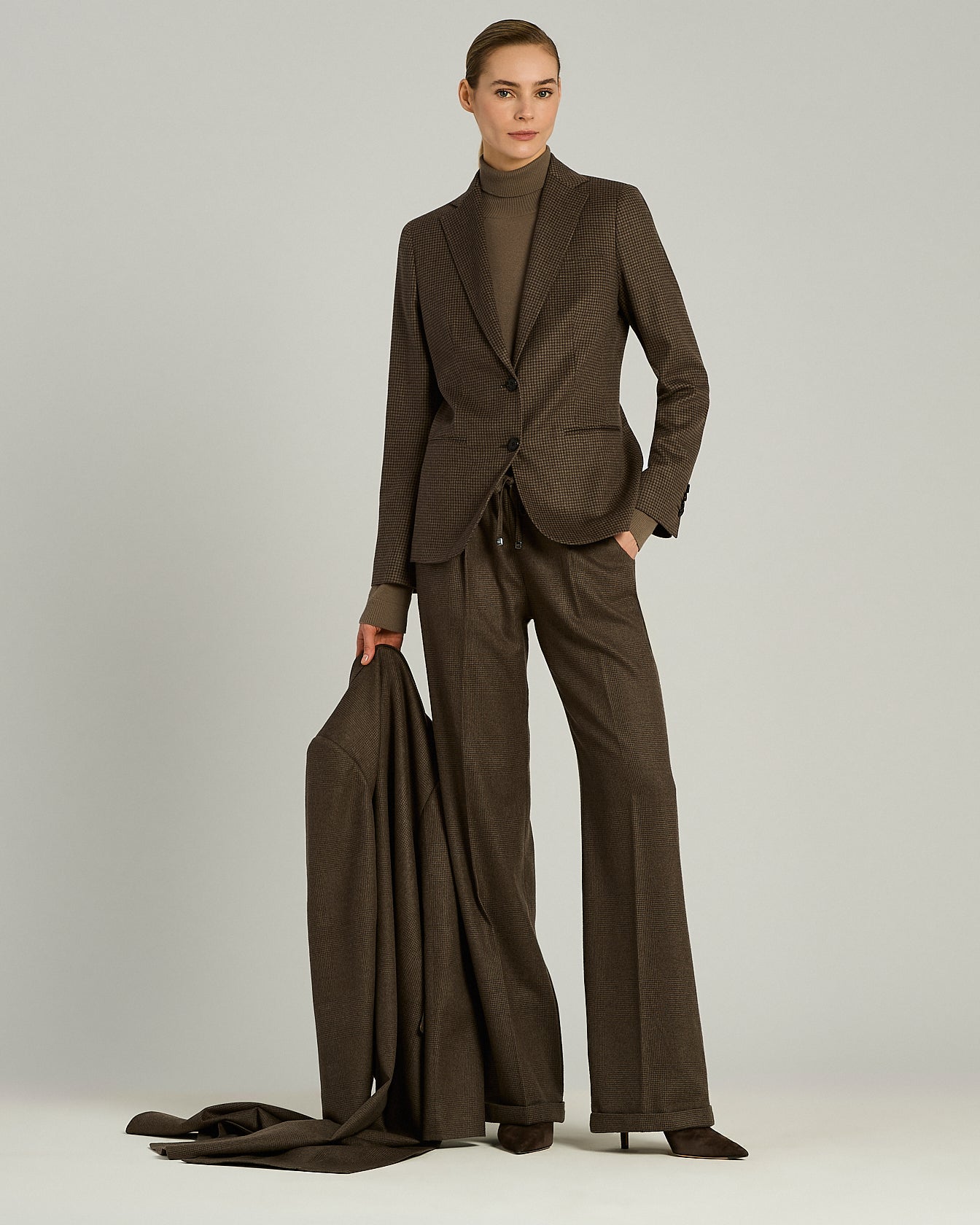 Kiton Blazer Hahnentritt Kaschmir Taupe 40