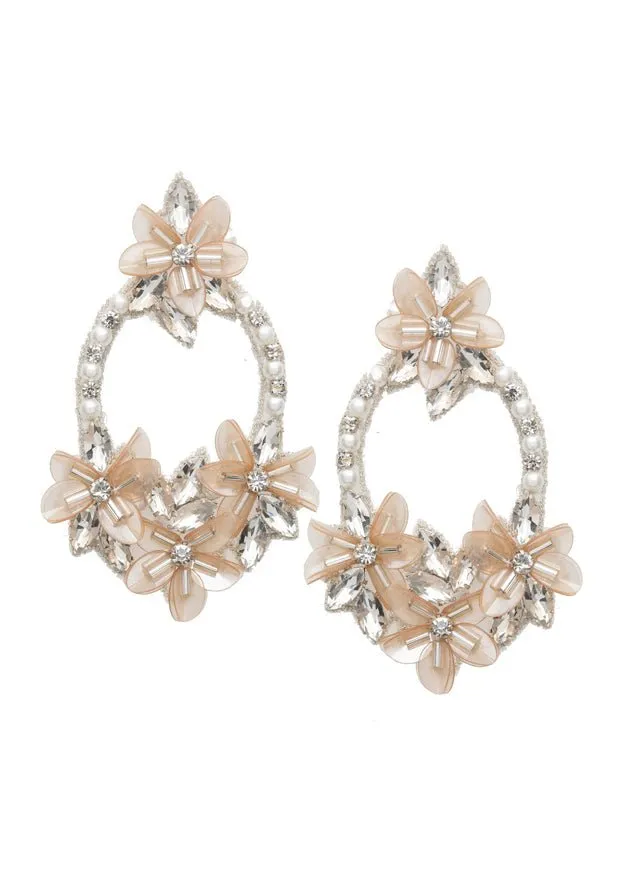 Elizabeth Bower Francine Floral Hoop Braut Ohrringe Blush Pailletten