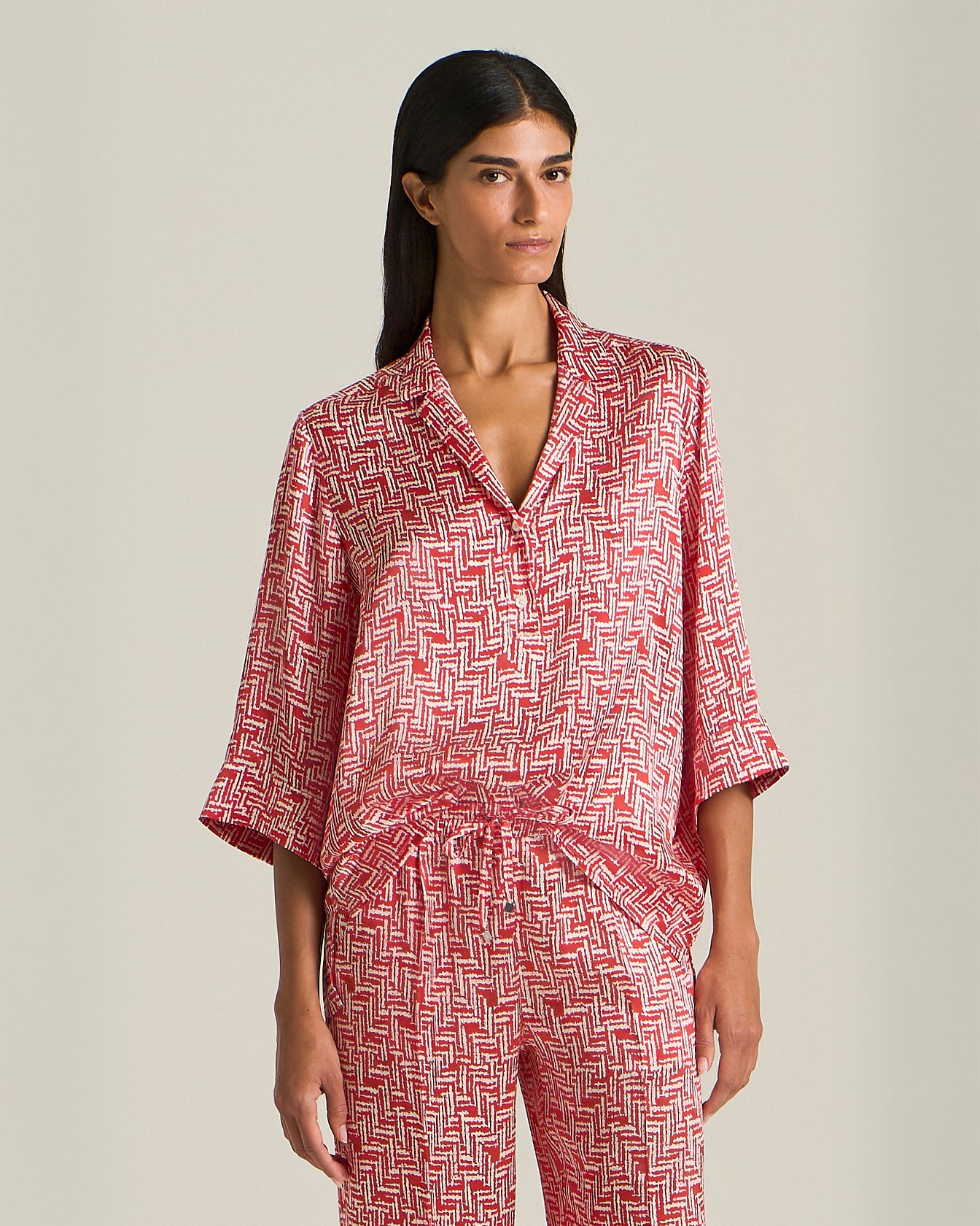 Kiton Shirts Bluse Seide rot Gr.40 Oversized 3/4-Arm