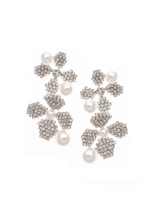 Elizabeth Bower June Pearl Floral Ohrringe Rhodium Tropfen