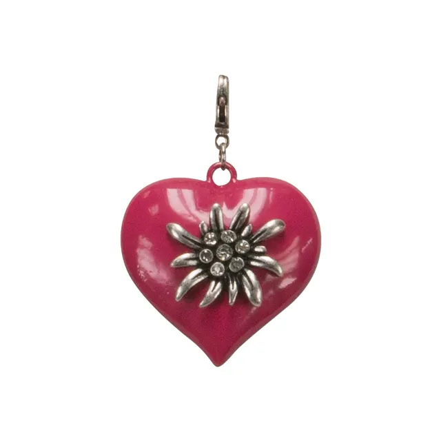 Alpenflüstern DAHEIM Edelweiß-Herz Anhänger pink Strass