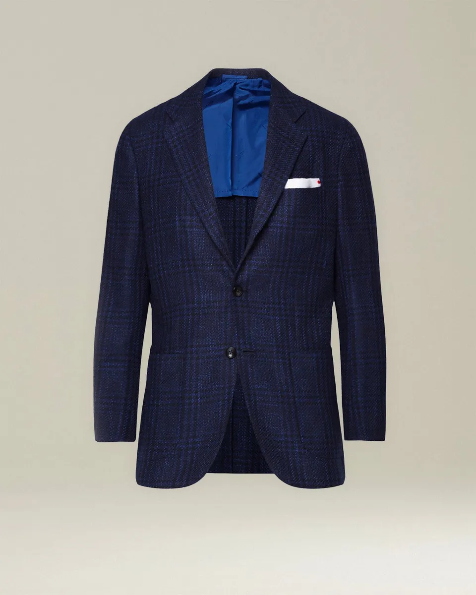 Kiton Checked Cashmere Jacke Sakko Kariert Wolle Seide