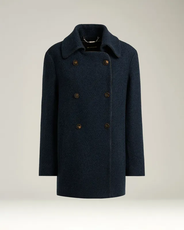 Kiton Blue Cashmere Peacoat Mantel Blau 40