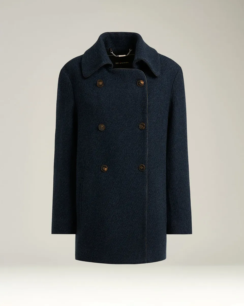 Kiton Blue Cashmere Peacoat Mantel Blau 40