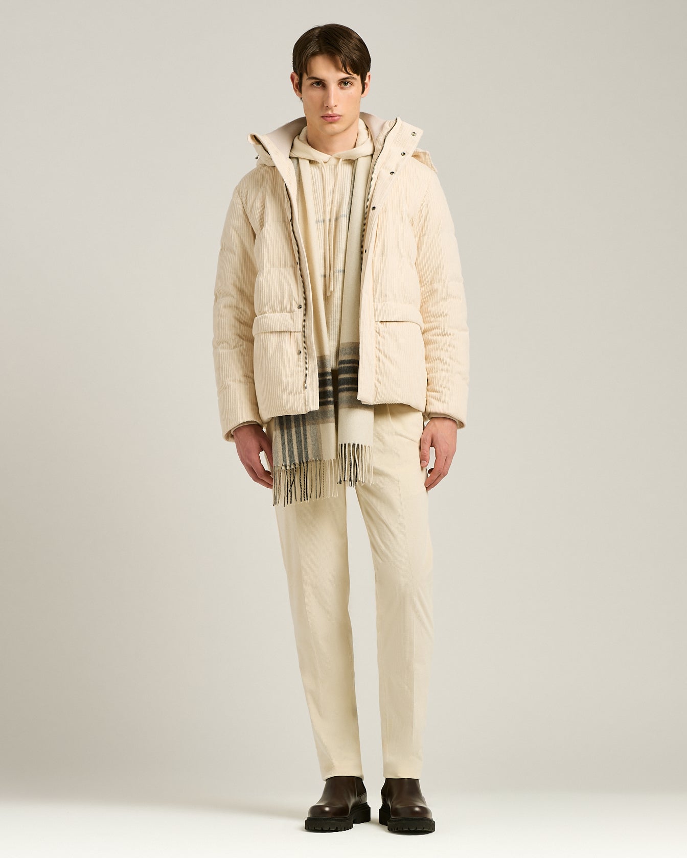 Kiton Outerwear Padded Bomber Cordjacke Ivory wattiert