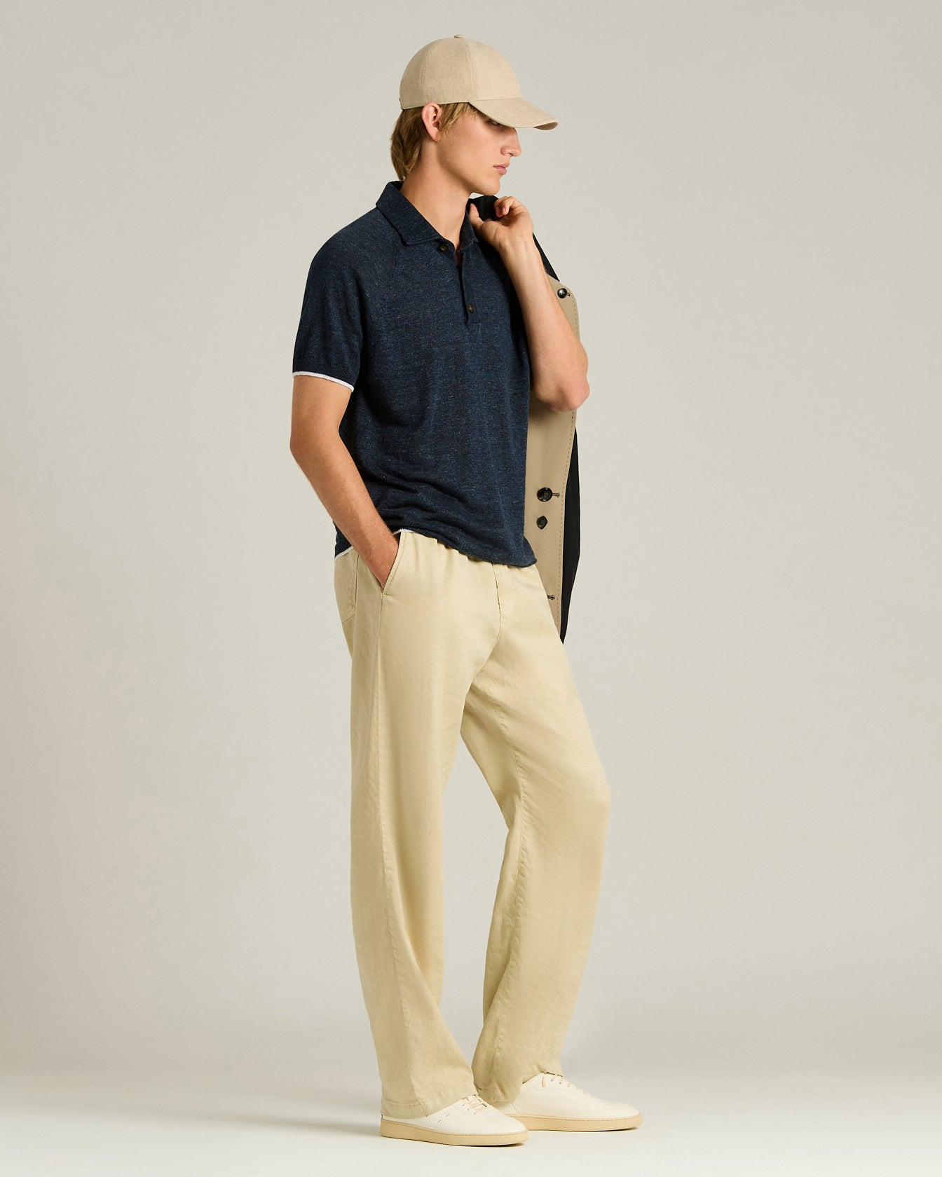 Kiton Polo Leinen Poloshirt blau kurzarm leicht