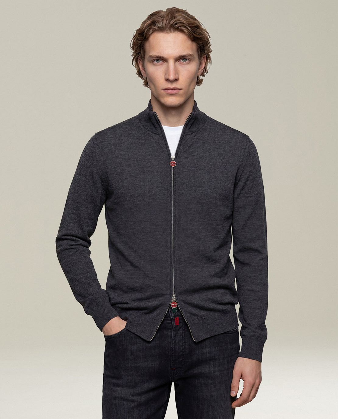 Kiton Zip Jacke Wolle Stehkragen Grau Gr.L