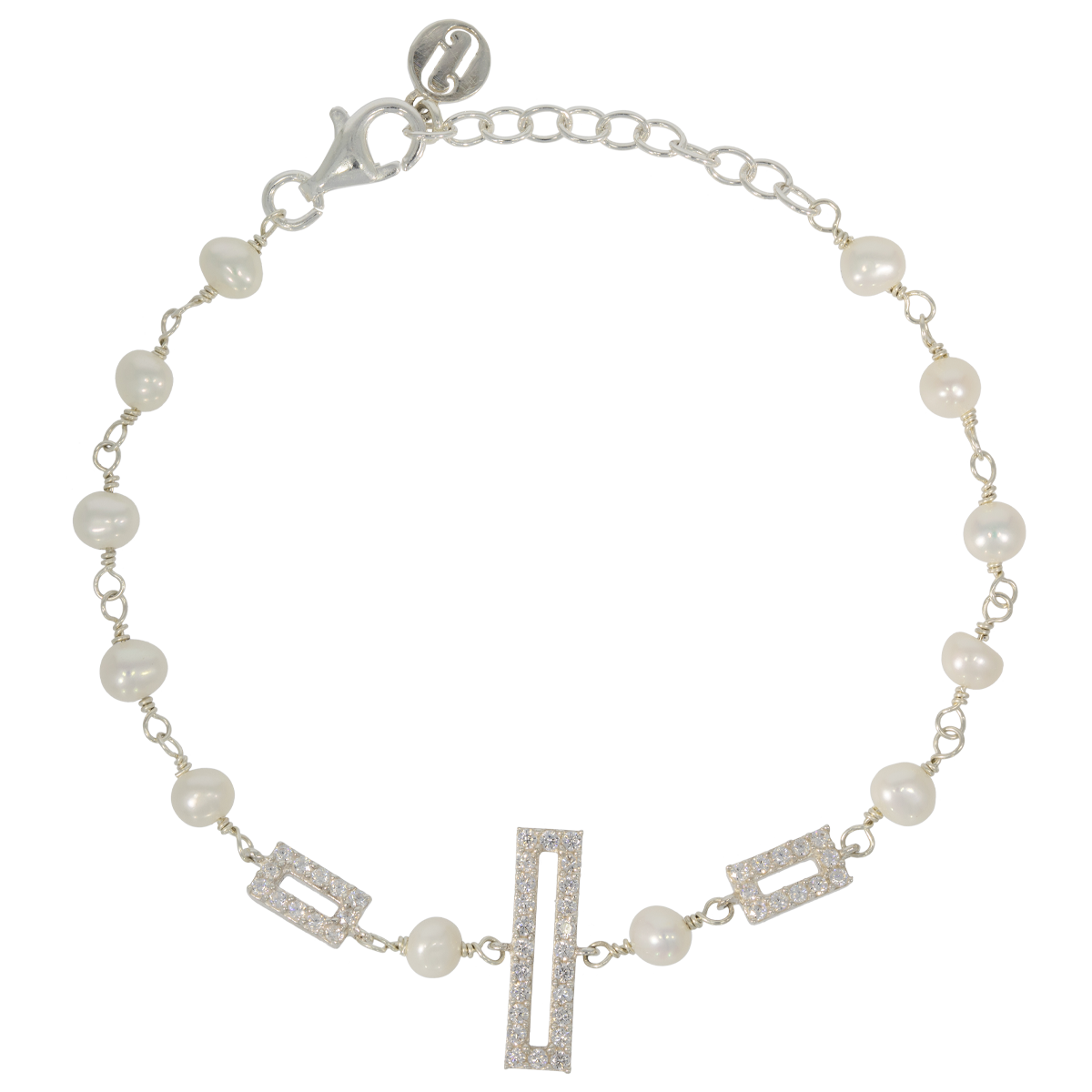Juvelan Picturesque Armband geometrische Kristalle & Süßwasserperlen Silber