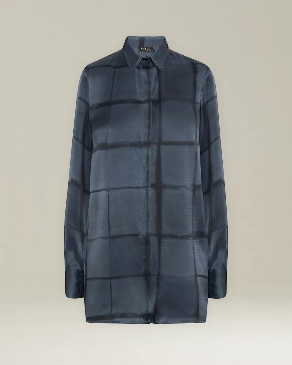 Kiton Shirts Seidenhemd bedruckt verdeckte Knopfleiste