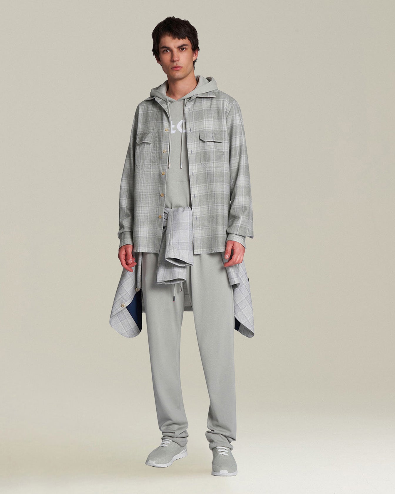 Kiton Shirts Shirt Cashmere Overshirt Hellgrau Karo