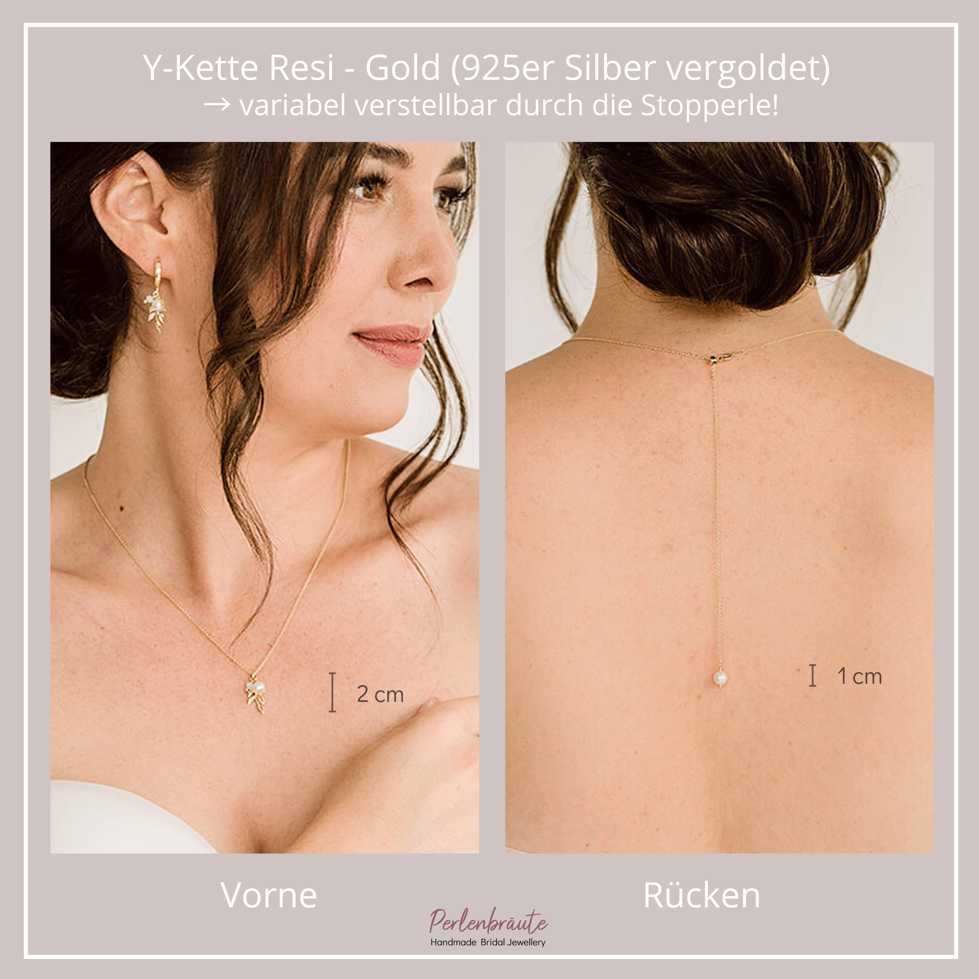 Perlenbräute Resi Y-Kette Halskette Gold 68 cm Perlen