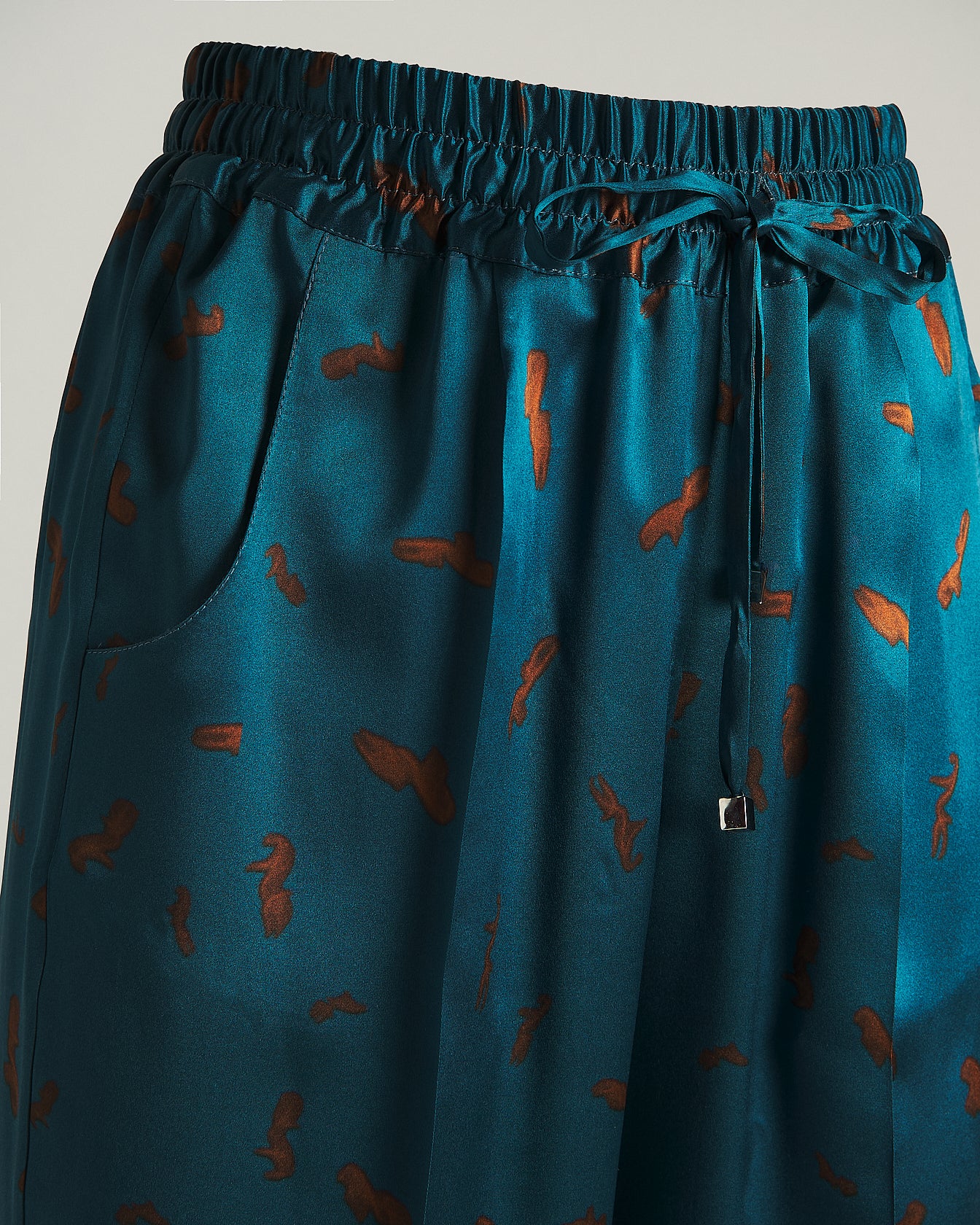 Kiton Octanium Rust Seidenhose Wide Leg Gr. 40 Print