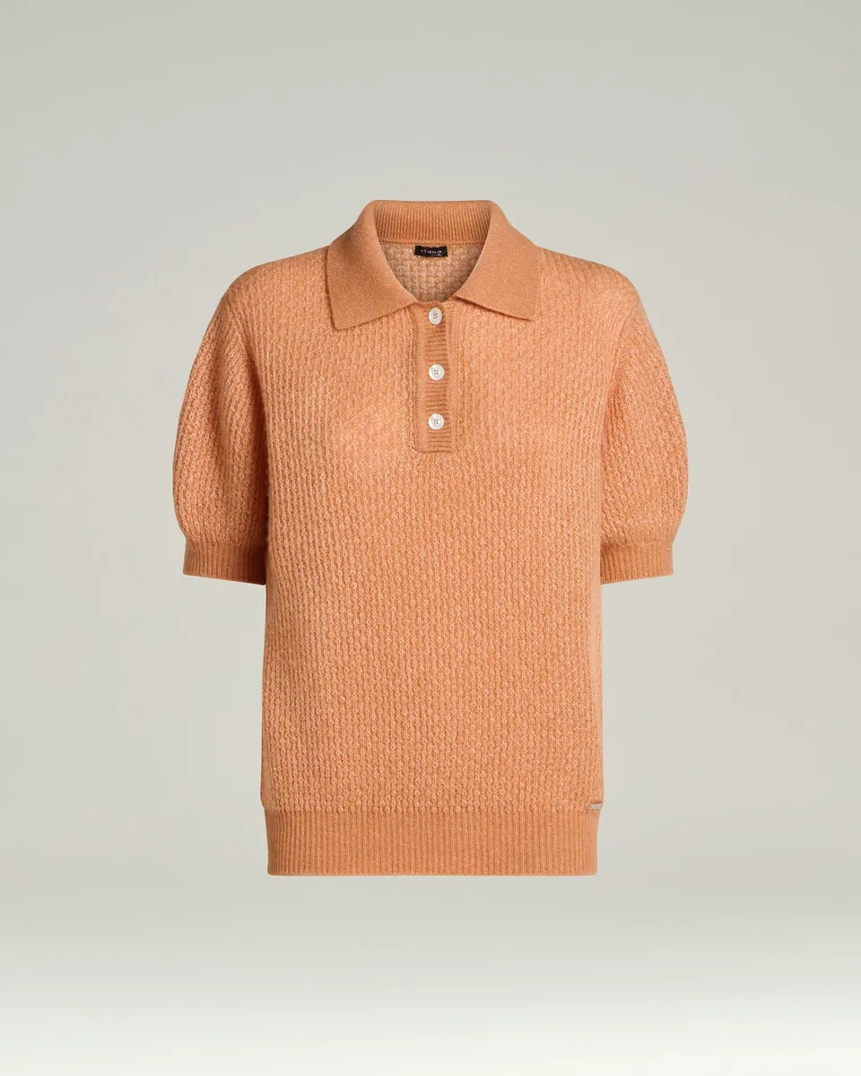 Kiton Polo Kurzarm Kaschmir Seide Polohemd Pfirsichrosa Weiß