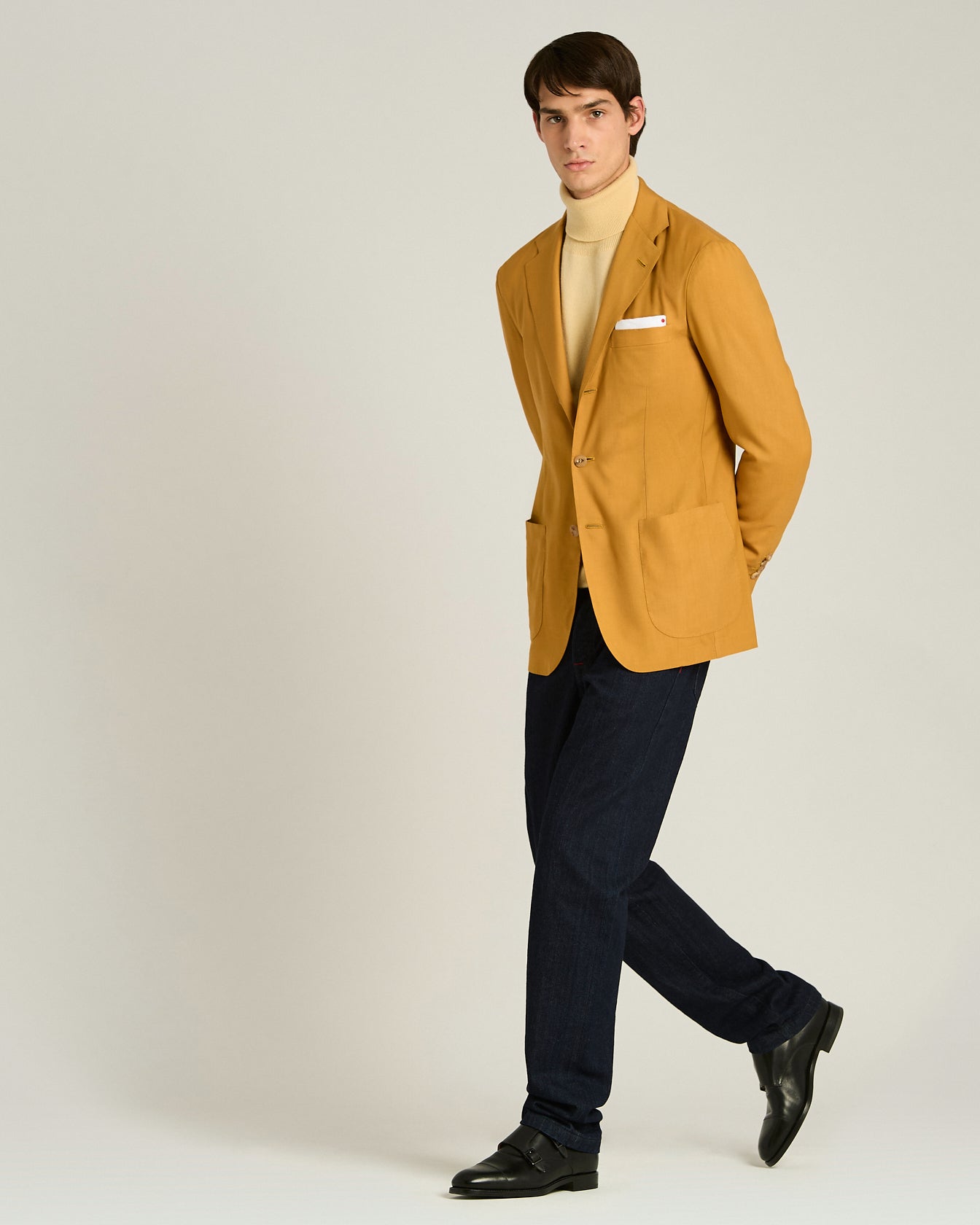 Kiton Jackets Mustard Cashmere Sakko einreihig Größe 50