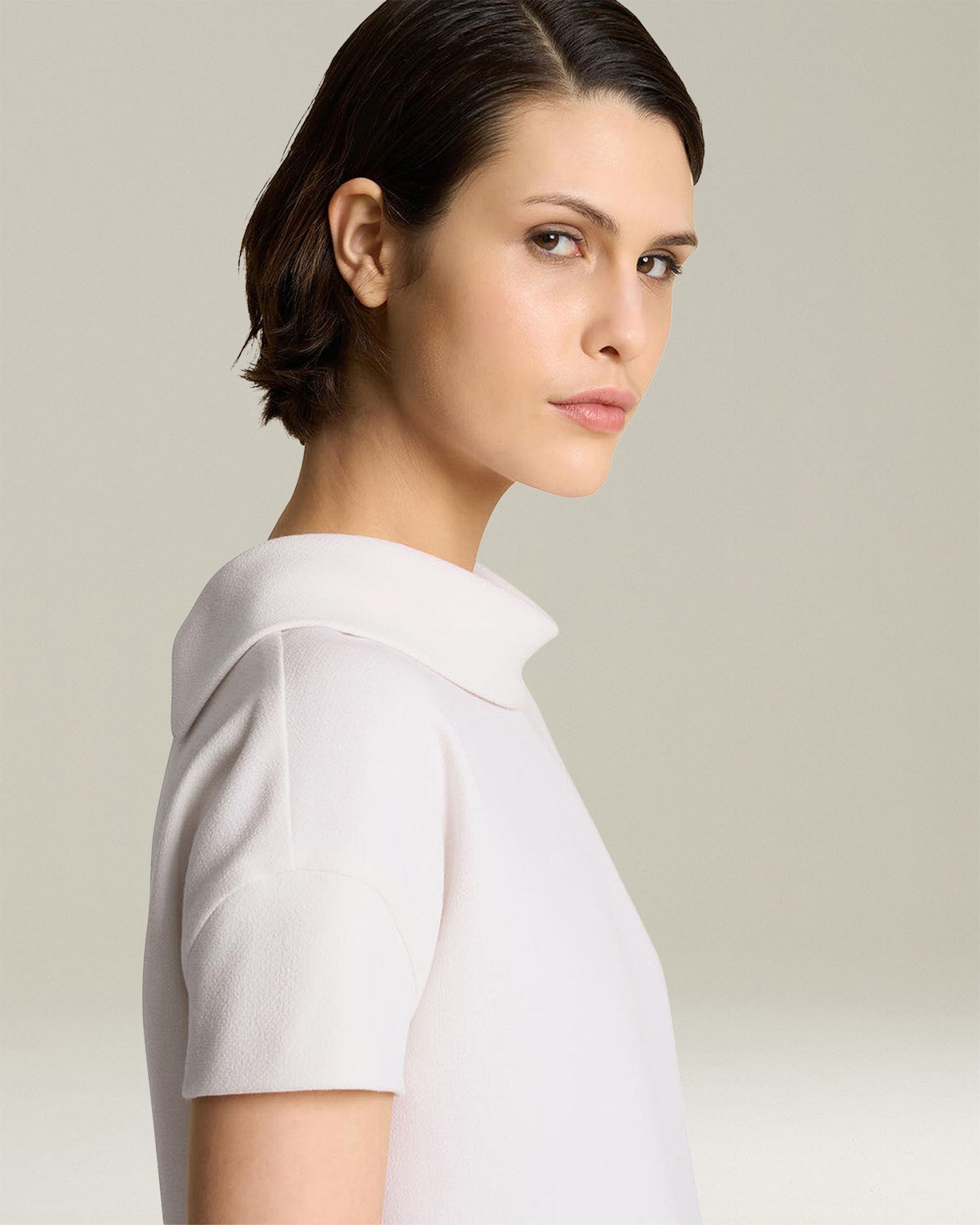 Kiton Wool Mock Neck Bluse Kurzarm Wolle