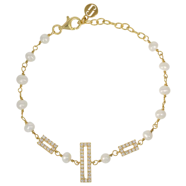 Juvelan Picturesque Armband geometrische Kristalle & Süßwasserperlen Silber