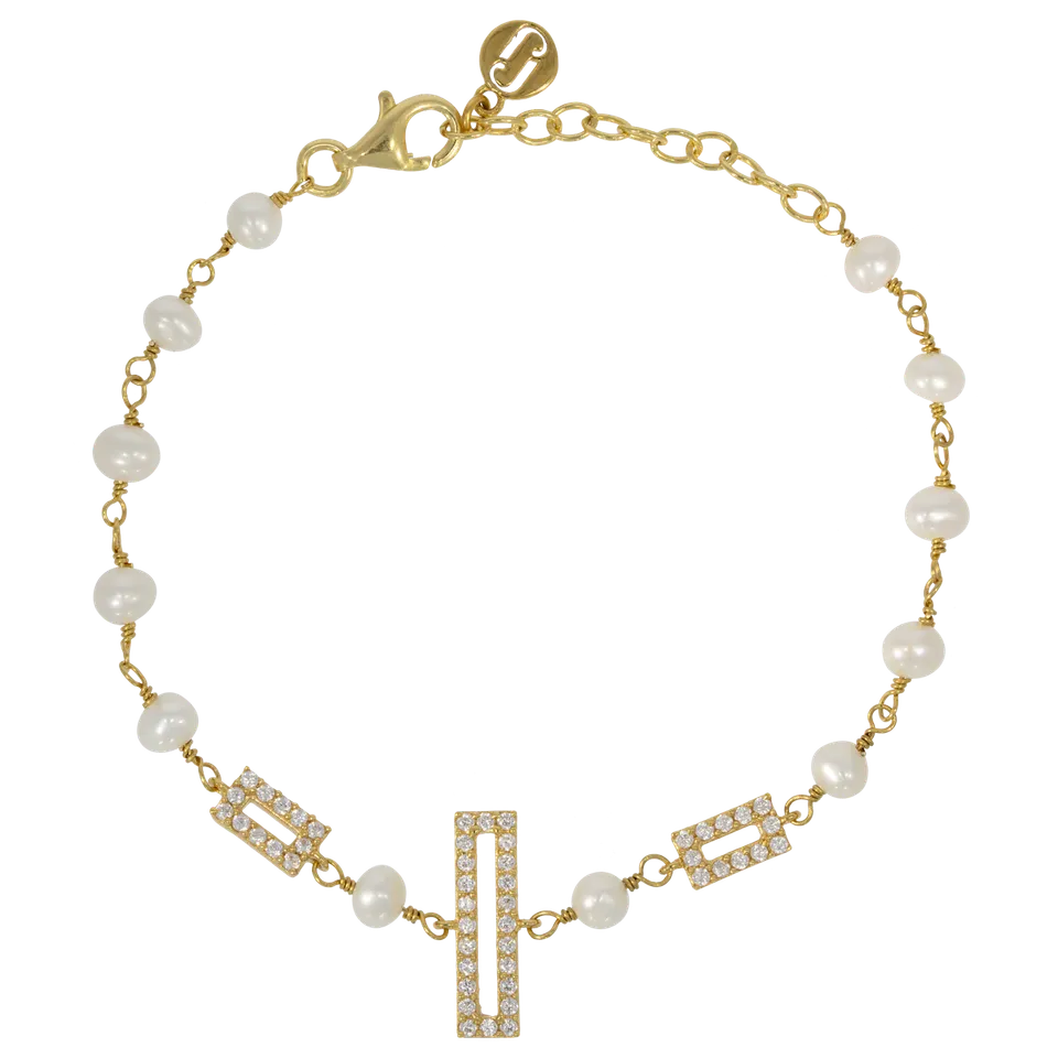 Juvelan Picturesque Armband geometrische Kristalle & Süßwasserperlen Silber