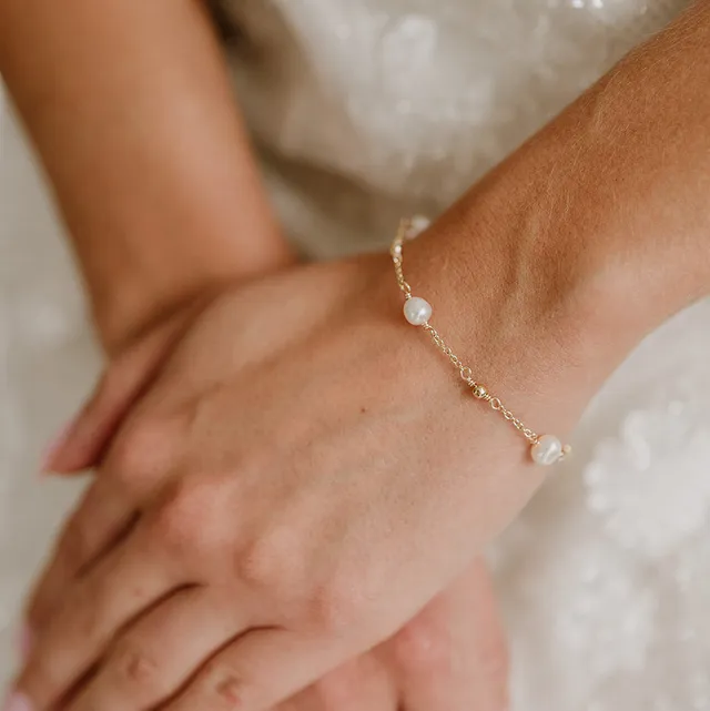 Perlenbräute Valli Brautarmband Süßwasserperlen Gold 16-19cm