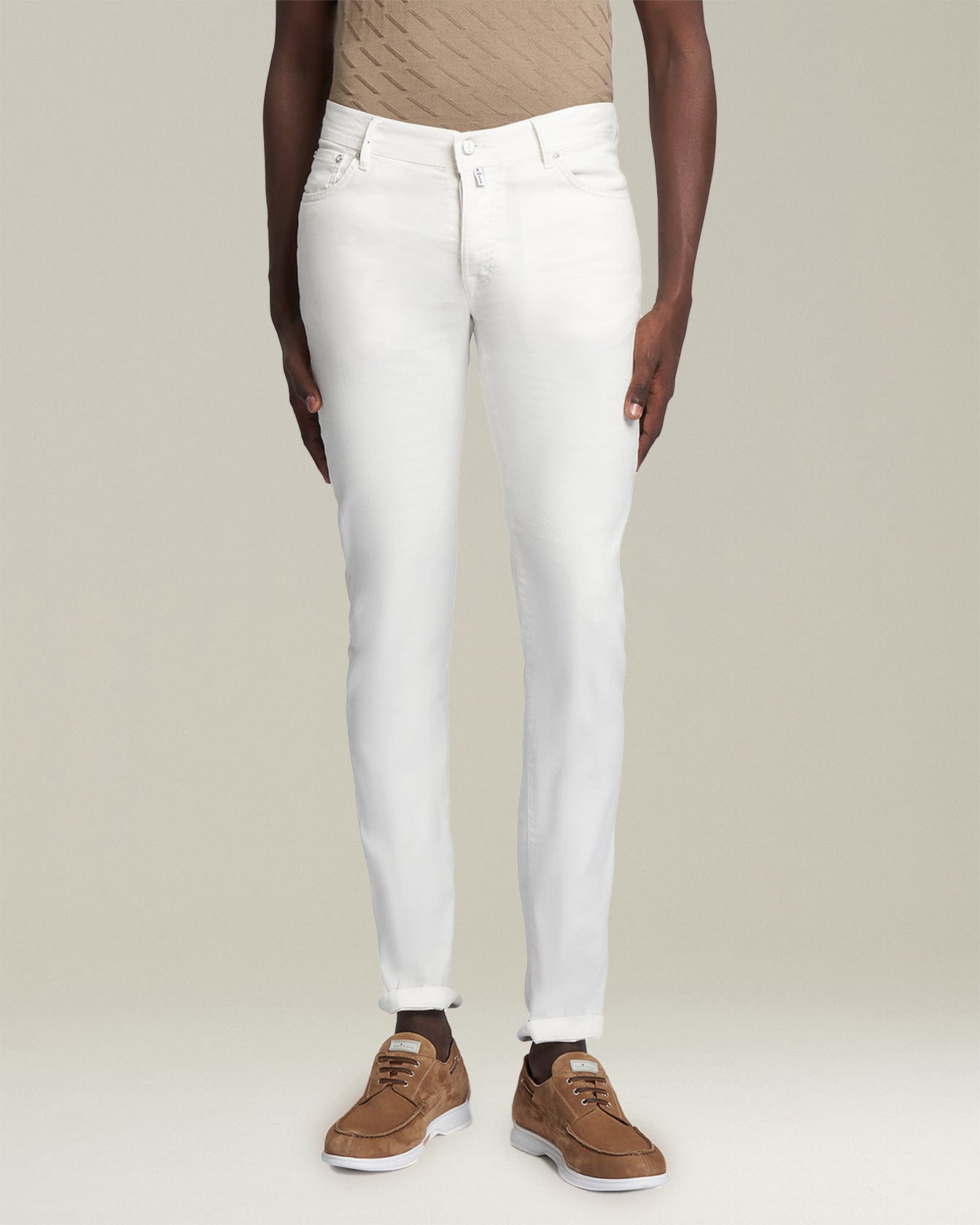 Kiton Trousers Jeans Leinen panna Gr.34 Slim Fit