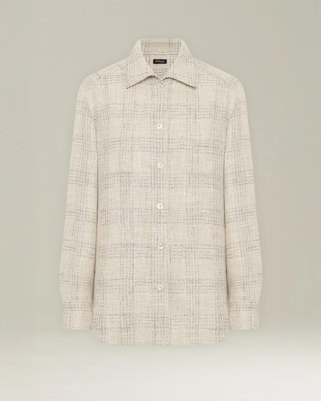 Kiton Silk Linen Checked Overshirt kariert