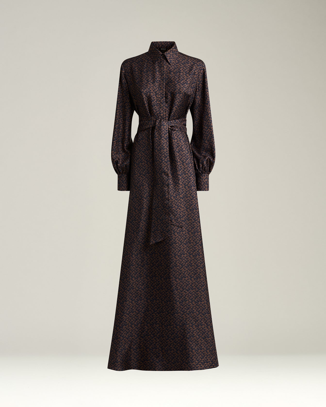 Kiton Dresses Seidenkleid 40 Braun Blau Print