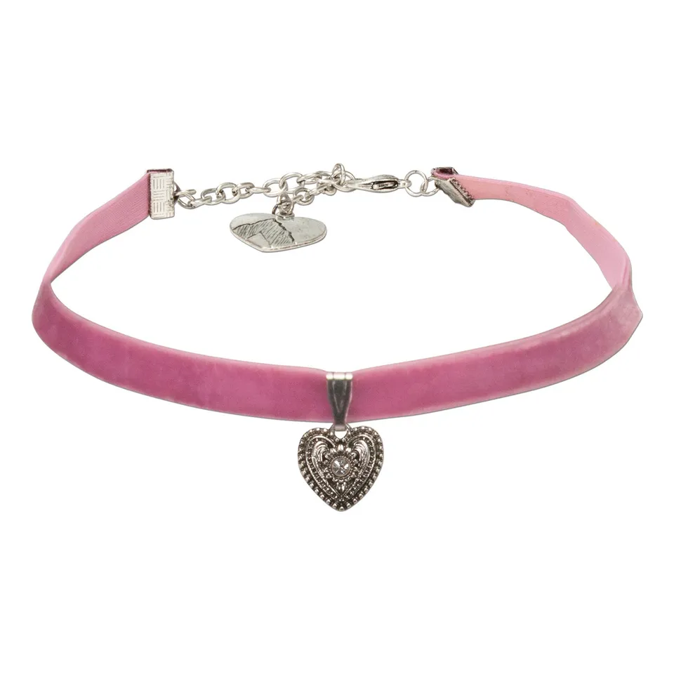 Alpenflüstern DAHEIM DHK209 Kropfband Samtkette Rosa-Rosé Herz