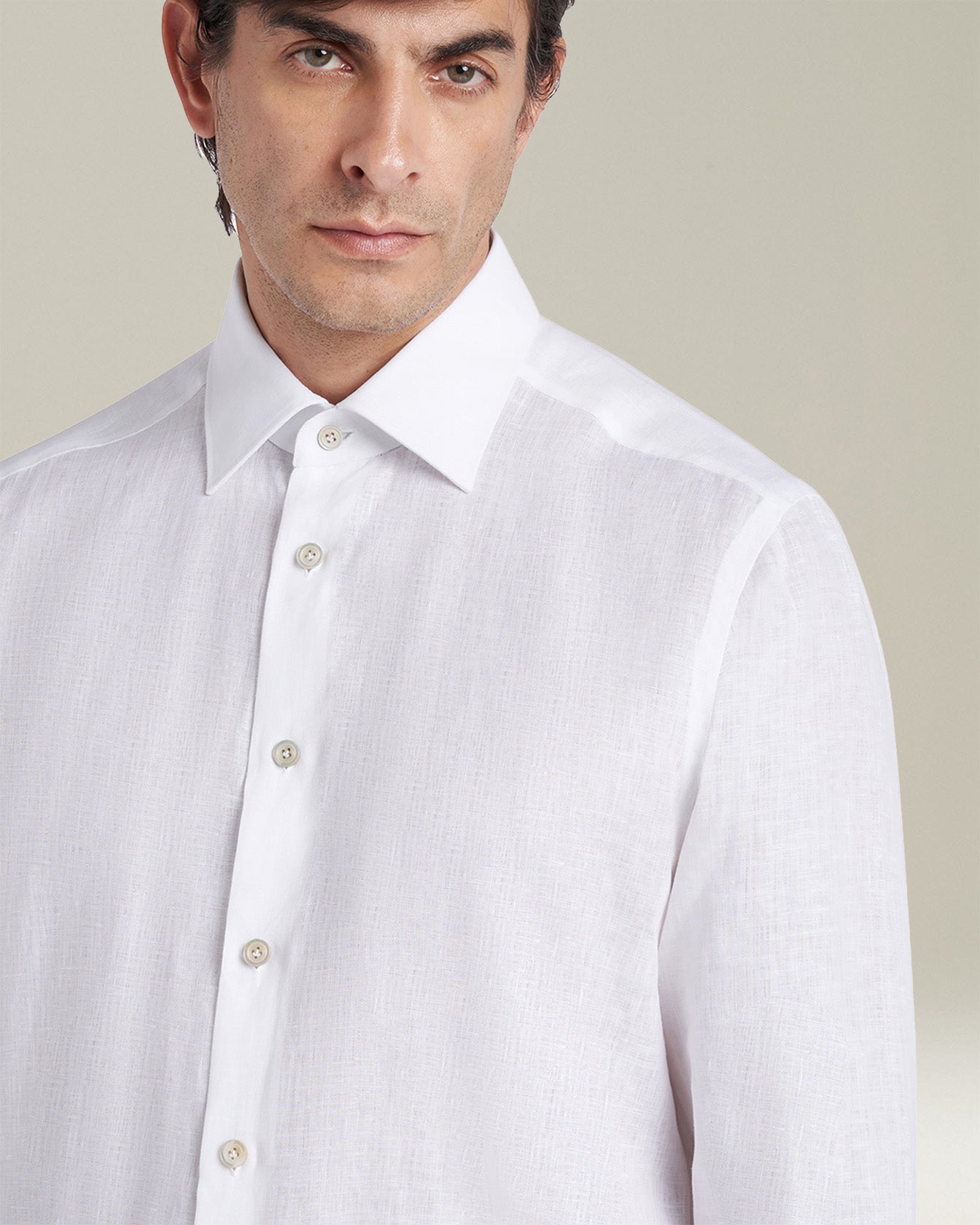 Kiton Linen Leinen Hemd Herren Weiß Perlmutt