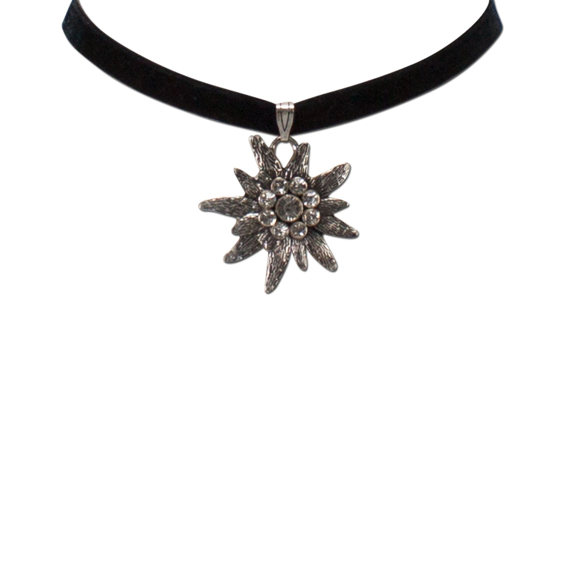 Alpenflüstern DAHEIM DHK069 Samt-Kropfband schwarz Edelweiß