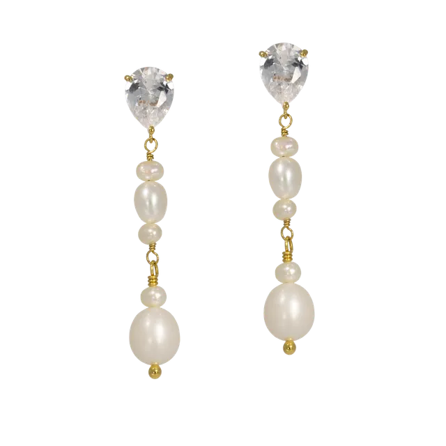 Juvelan Delphine Perlen Ohrringe Kristall 4,5 cm Gold