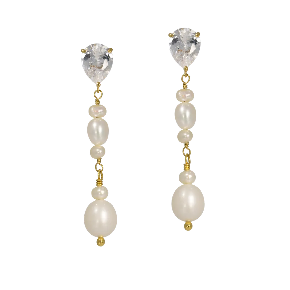 Juvelan Delphine Perlen Ohrringe Kristall 4,5 cm Gold