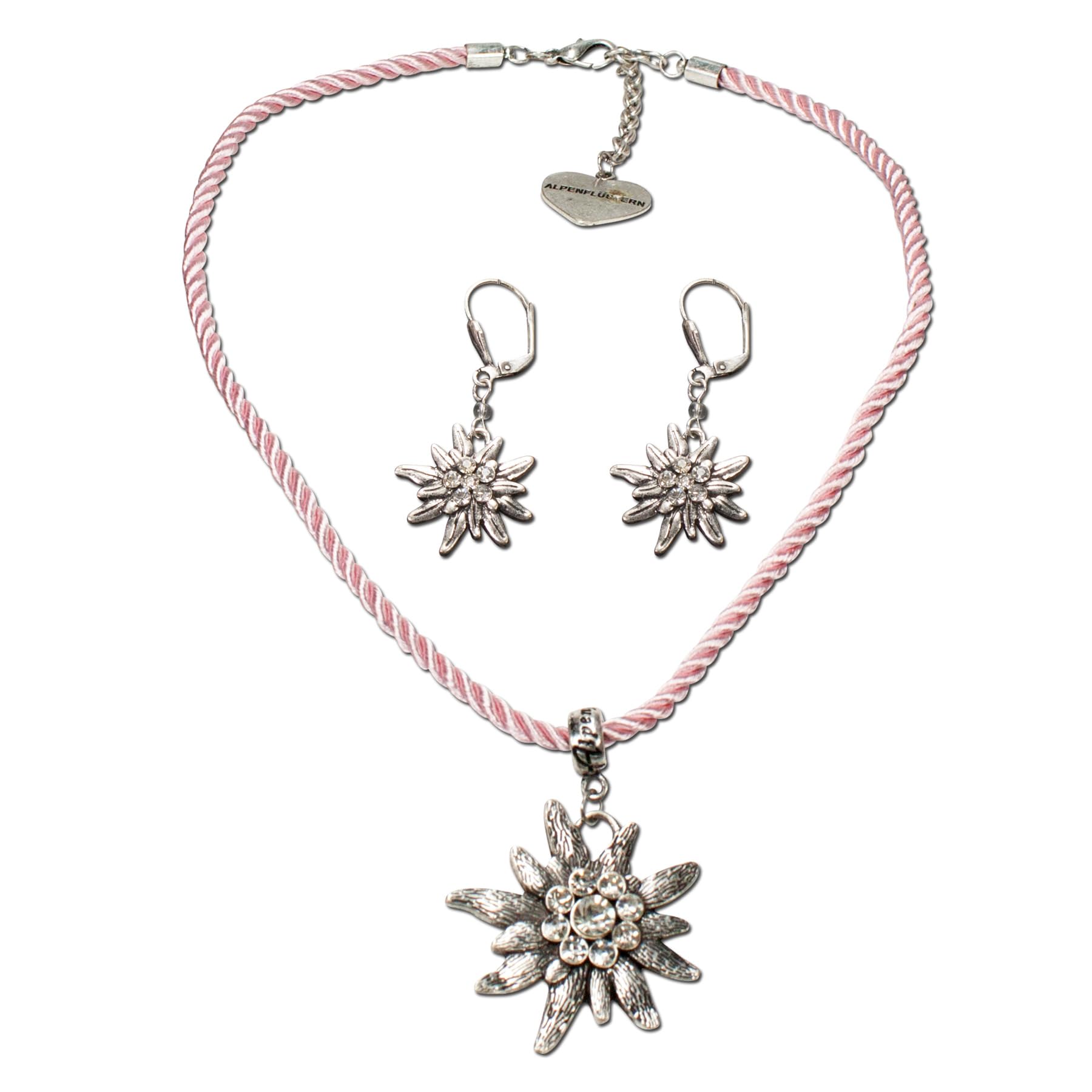 Alpenflüstern DAHEIM SET021 Trachtenset Kordelkette Edelweiß rosa