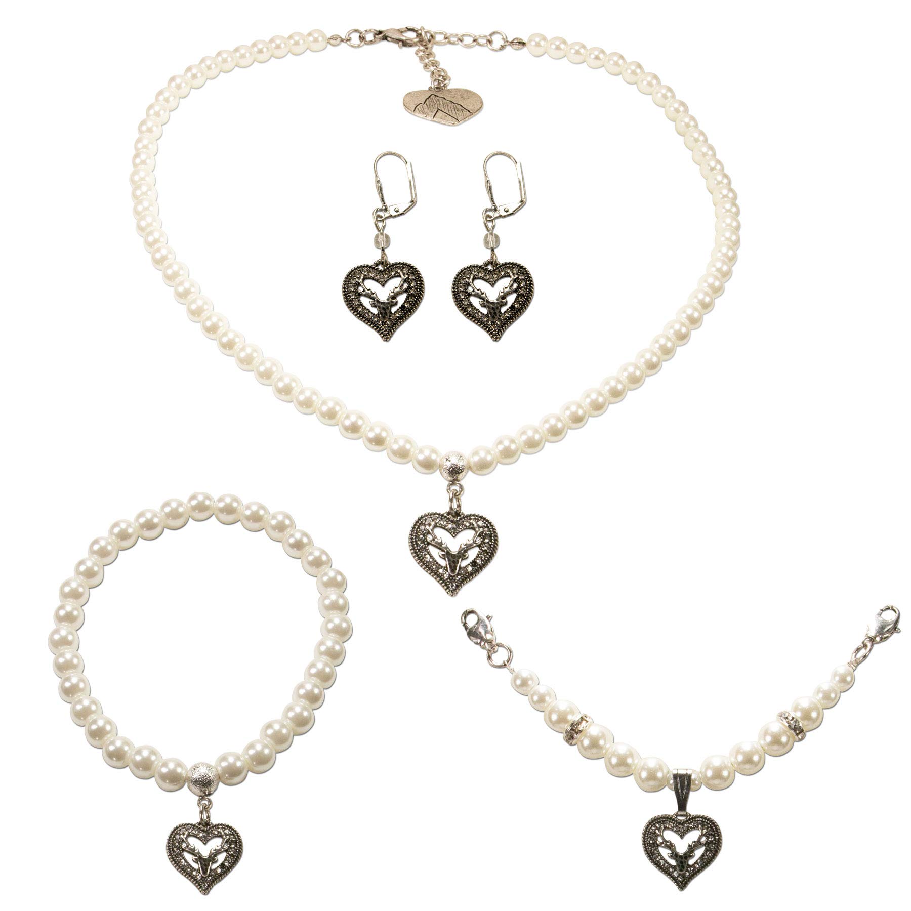 Alpenflüstern DAHEIM SET047 Trachtenschmuck-Set Perlen creme-weiß 5-teilig