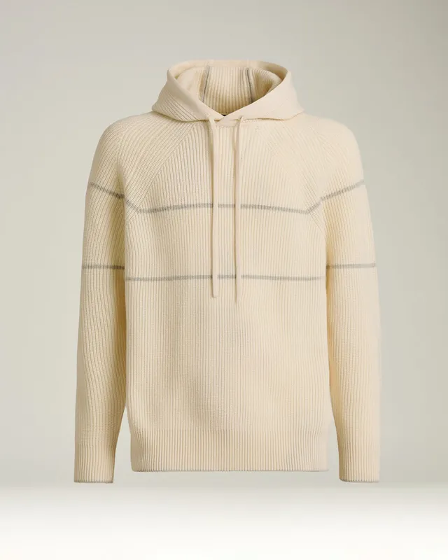 Kiton Hoodie Cashmere Weiß Kapuze Rippe Pure Cashmere