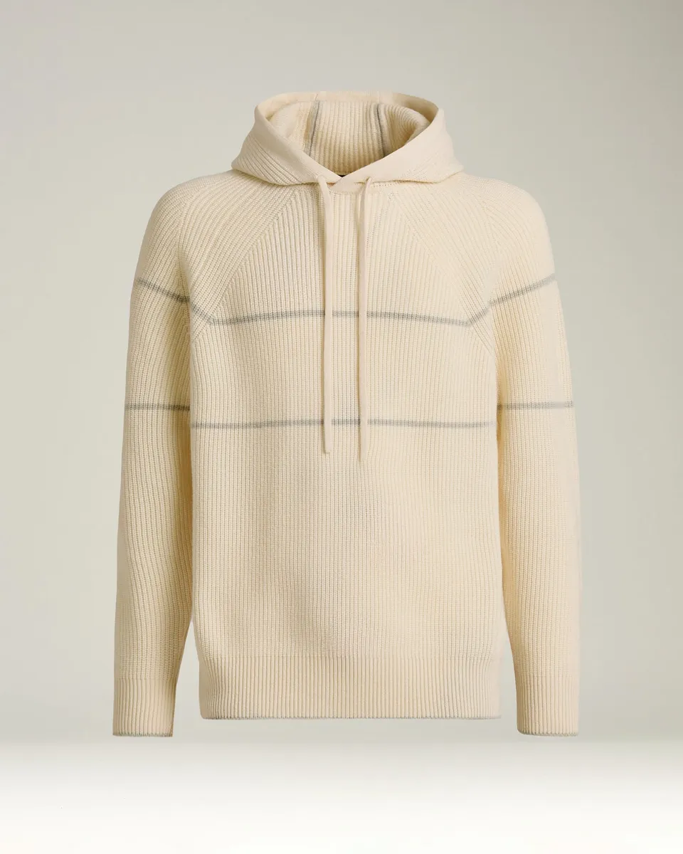 Kiton Hoodie Cashmere Weiß Kapuze Rippe Pure Cashmere