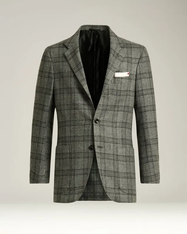 Kiton Jackets Sakko Hellgrau Karo Kaschmir Wolle Gr 50
