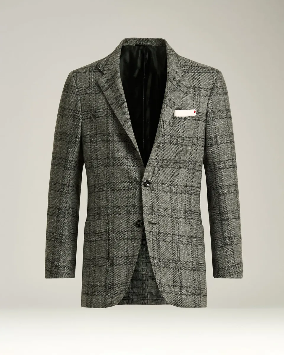 Kiton Jackets Sakko Hellgrau Karo Kaschmir Wolle Gr 50