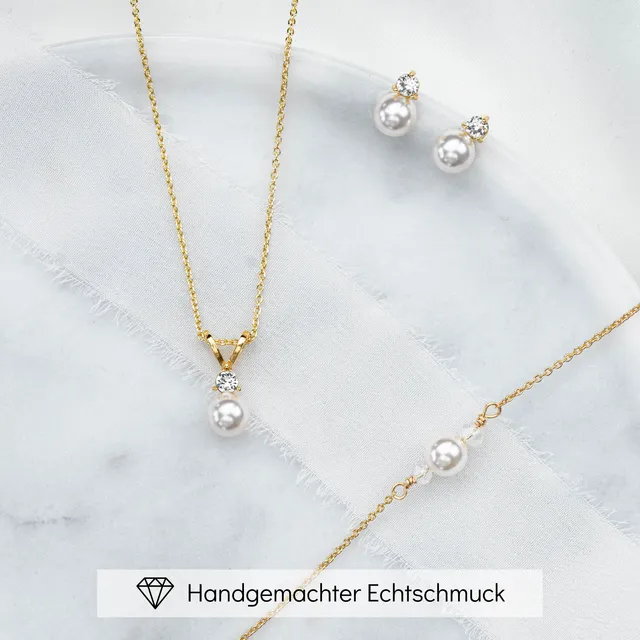 Perlenbräute Smilla Brautschmuck Set Perle Silber 45 cm
