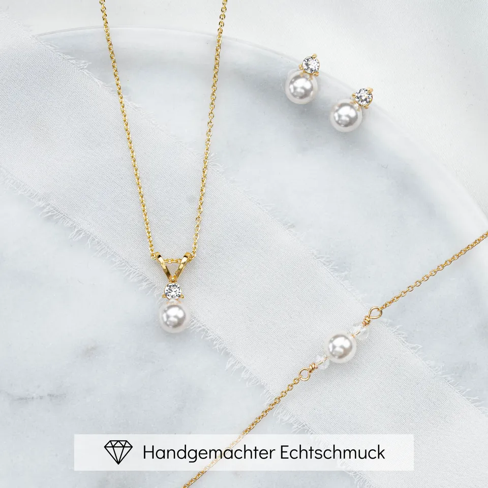 Perlenbräute Smilla Brautschmuck Set Perle Silber 45 cm