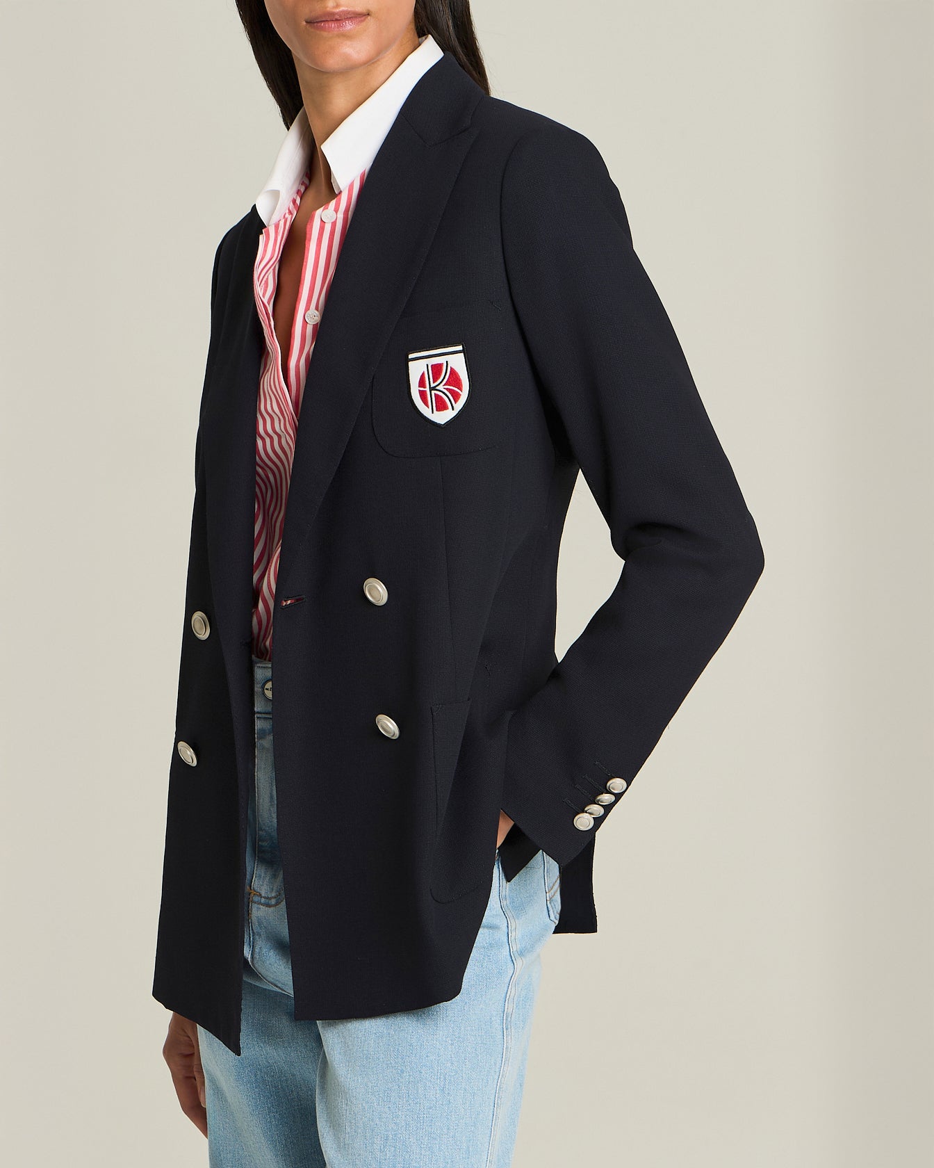 Kiton Tennis Blazer Wolle Gr. 40 doppelreihig blau