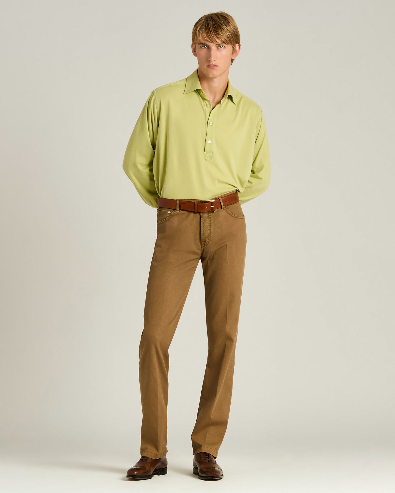 Kiton Cotton Jersey Polo Langarm grün Baumwolle Herren