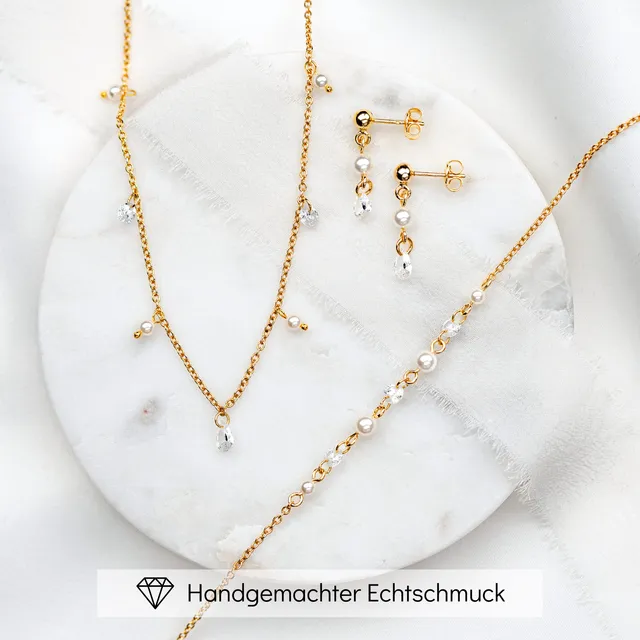 Perlenbräute Amina Brautschmuck Set Perlen Gold 45 cm