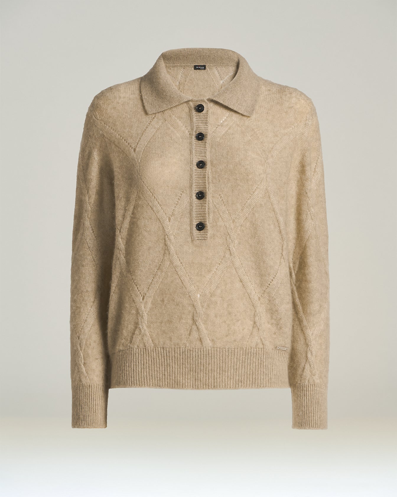 Kiton Polo Kaschmir Poloshirt Langarm Beige Damen
